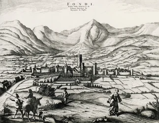 Fundi city in Lazio, engraving, Italy