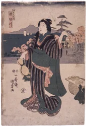 Edo Meisho Uchi: Sumidagawa (Woman With Gourd)