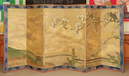 One of a pair of painted screens, Japanese, late 17th or early 18th century