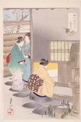 Three Women At Corner Of A House