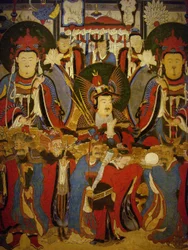 Buddha and Bodhisattva Accompany Their Guardians, Painting on Roll, Period Joseon (1392-1896), Korea. Photography, Seoul National Museum, Republic of Korea