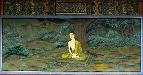 Buddha in meditation. Fresco in Yongju Temple, Suwon region, Korea