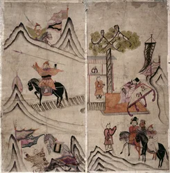 Two Panels of an Eight Fold Screen Depicting 