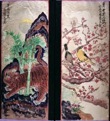Two Panels of an Eight Fold Screen Depicting Birds and Flowers