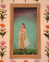 Lady walking through flowers, from the Small Clive Album