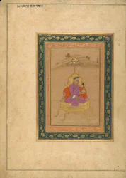 The 3rd Mughal Emperor Akbar Seated on the Royal Throne While Holding His Crown