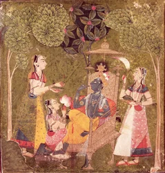 Krishna and maidens, Himachal Pradesh, Pahari School, c.1710