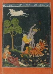 Parasurama killing Karttavirya Arjuna, Chamba or Bilaspur, Himachal Pradesh, c.1750-60