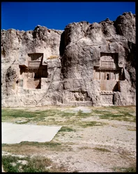 View of the Necropolis and the tombs belonging to Achaemenid kings, from left to right, Artaxerxes I Darius I the great