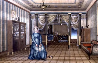A Spinster in a Neo-Classical Sitting Room Interior