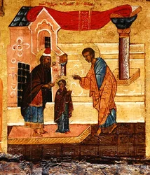 Icon depicting the Virgin being entrusted to the care of the widower Joseph, c.1550 (detail)