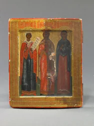 Menologion Icon with Sts. Paraskeve, Catherine, and Anastasia, Late 17th Century