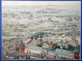 View of The Trinity Lavra of Sergius in Sergiyev Posad with The Easter Procession From Moscow