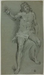 Seated Male Nude (front); Sketches of Hand and Boy