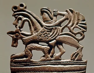 Scythian art: Apollo on a griffin - 4th century BC - Bronze tank ornament