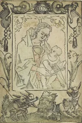 The Virgin and Child surrounded by a border with a hunter and some rabbits