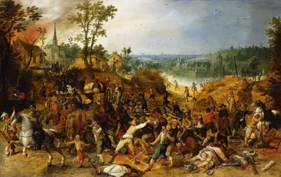 A Landscape with Marauders attacking a Wagon Train and Pillaging a Village