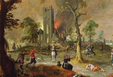 Spanish troops looting a village in Flanders during the war of the Netherlands