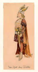 France, Paris, Costume sketch for Tristan in Tristan and Isolde by Richard Wagner for Performance at Paris Palais Garnier