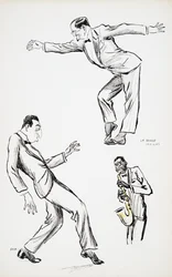 Two gentlemen in black tie perform La Danse Havas to the saxophone, from White Bottoms, pub. 1927