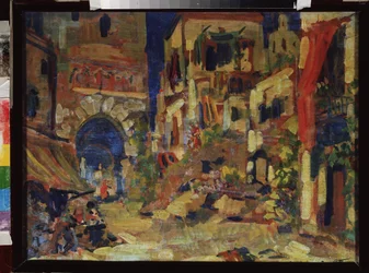 View of a Street. Preparatory Decor for the Opera Don Quixote by Jules Massenet. Russian Scenic Art, 20th Century
