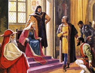 Amerigo Vespucci Imagined Giving Reports of His Voyages to Queen Isabella of Spain