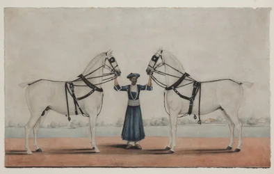 A Syce (Groom) Holding Two Carriage Horses, c.1845
