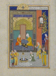 Bahram Gur in the Yellow Palace on Sunday (Folio 213 from a Khamsa)