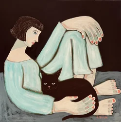 Pensive Woman with Black Cat