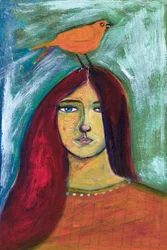 Woman with Orange Bird