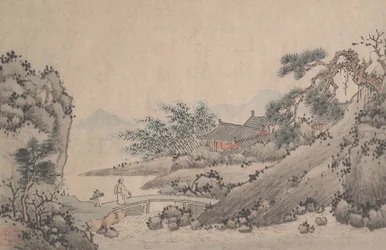 Landscape with Man Crossing Bridge
