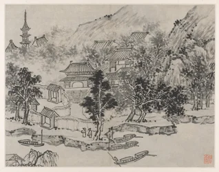 Twelve Views of Tiger Hill, Suzhou: Distant View of Tiger Hill from the Canal Mooring