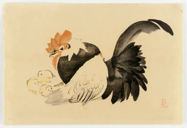 Rooster, Hen, and Chicks, Meiji era