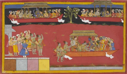 Bharata and Shatrughna Arrive at Nandigrama, Greet Rama, and the Pushpaka Chariot Departs