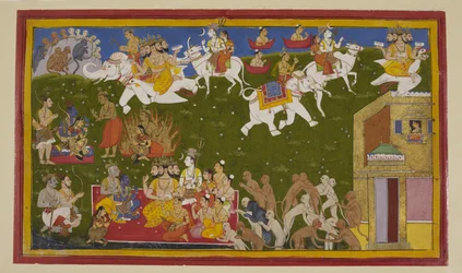 Sita Proves Her Purity by Fire; Gods and Dasharatha Affirm It, the Fallen Monkeys Are Revived