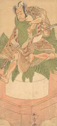 The Fourth Ichikawa Danjuro as a Yakko Servant Seated upon a Large Cake of Mochi