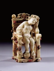 Figure of the infant Christ child seated on a throne, early 17th century