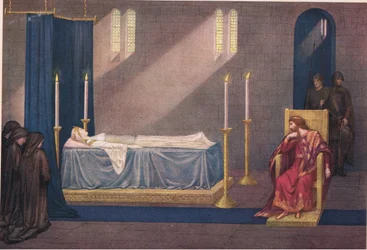 Charlemagne and the dead Fastrada. Seated by Fastrada
