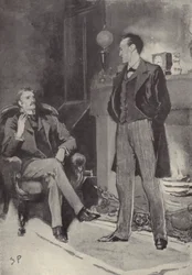 Then he stood by the fire: scene from the Sherlock Holmes mystery A Scandal in Bohemia by Arthur Conan Doyle