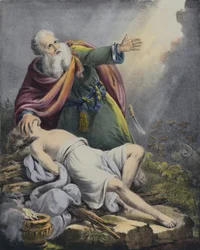 Abraham Offering Up His Son Isaac (coloured engraving)