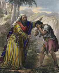 The Prodigal Son (coloured engraving)