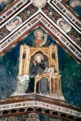View of the Detail of a Fresco Decorating One of the Vaults of the Upper Church Representing the Four Doctors of the Roman Church: Saint Jerome and the Evangelist Saint Luke. Made by the School of Siena from the Beginning of the 14th Century. Monastery of 