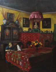 Interior with Girl and Cat