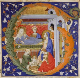 Manuscript Illumination with the Birth of the Virgin in an Initial G, from a Gradual