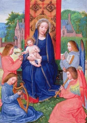 Madonna and Child with angels playing instruments, from the Hours of Joanna of Ghistelles