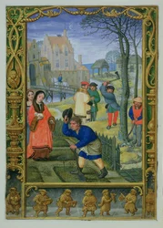 March: Gardening and felling trees, from a Book of Hours, or the Golf Book, c.1520-30