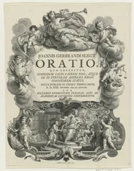 Minerva Crowns a Young Man with a Diploma (Title Page for: J.G. Slegt, Oratio, qua adseritur, Nimrodum falso patrem Nini, 1747)