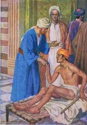 Peter and John at the beautiful gate, from The Bible Picture Book published by Thomas Nelson, c.1950