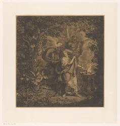 Mythological Scene with a Sacrificing Queen in a Forest, Possibly Althaea, and Three Gorgons