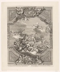 Ceiling Painting in Versailles: Apollo Distributes Rewards to Arts and Sciences, Minerva Crowns the Genius of France